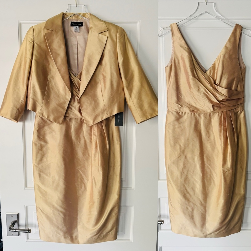 FRASCARA Chic Gold Raw Silk Dress with Jacket